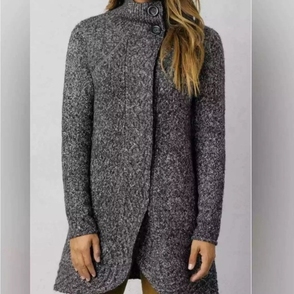 PRANA Angelic Duster Cardigan Womens Medium Gray Casual Sweater Long Line - Picture 1 of 15